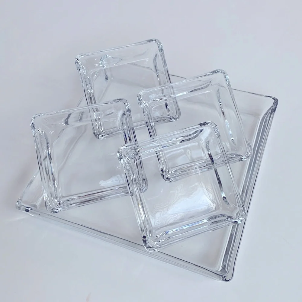 CRATE & BARREL Serve-ware Glass Platter Set of 5 for Entertaining